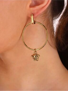 VERSACE Gold Hoop Earrings with Medusa pendant NEW IN BOX